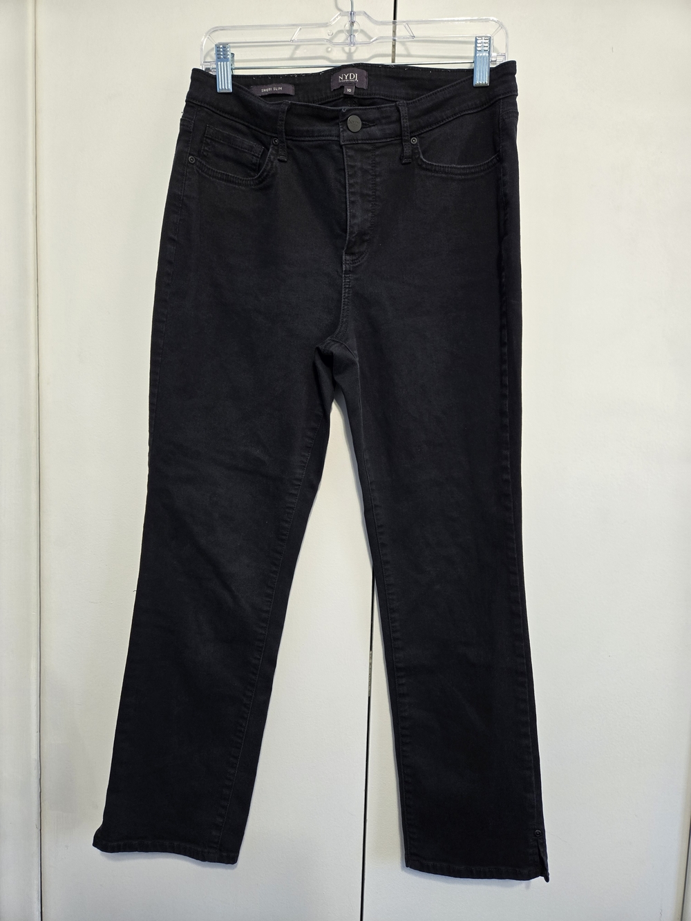 NYDJ Sheri Slim Jeans Women 10 Black Lift Tuck Stretch Ankle 27 Inseam
